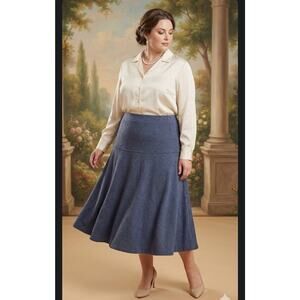 NWT OGL CashSoft Wool-like Flared Midi Skirt Gray Blue 2XL Waist 42 L 34” Boho